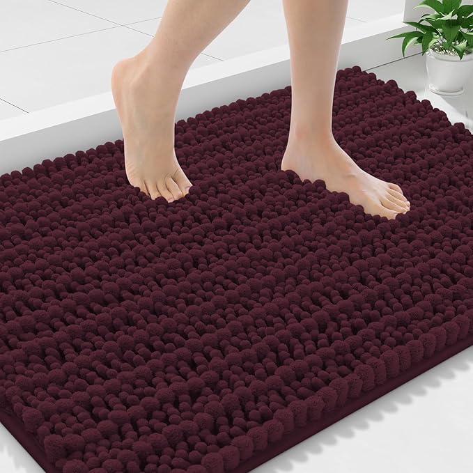 Smiry Bathroom Rugs Mat 36x24, Extra Soft Absorbent Chenille Bath Rugs, Non Slip Rubber Backing Machine Washable Quick Dry Bath Mats for Bathroom Floor, Tub, Shower, Home Accessories, Black Cherry