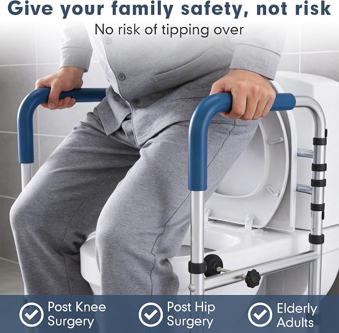 Toilet Safety Rails (400 lb) – More Stable & Safer Adjustable Toilet Frame for Elderly, Seniors, Handicap & Disabled, Foldable Handicap Toilet Handles, Toilet Safety Rail with Non-Slip Feet