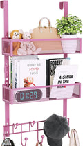 Consumest Over The Door Hooks Organizer - 3 Tier Door Hanger with 9 Coat Hooks & 2 Mesh Basket, Back Storage Organizer Hanging Towels for Bathroom, Bedroom, Pink