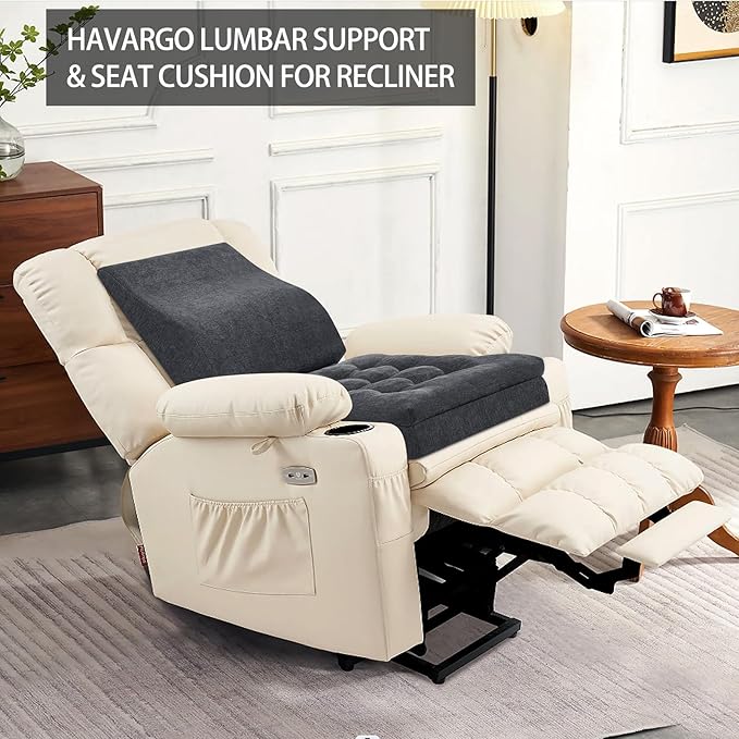 Recliner Cushions for Elderly with Lumbar Support, Patent Design 20x20x5 Inch Thick Chair Cushion Soft Tufted Dual Layer Booster Seat Cushions for Seniors Recliner Risers Gray 1 Set