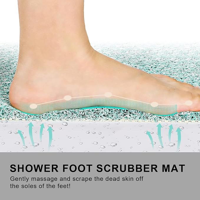 0.6" Extra Thick Non Slip Bath Mat, Shower Mat with Drain, Quick Drying Bathtub Mats for Inside Shower, PVC Loofah Shower Mat, Foot Scrubber for Floor, Bathroom, Home, Kitchen, Wet Areas, 27x16 Inches