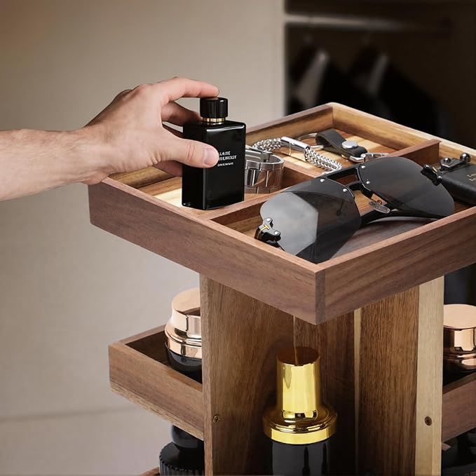 EXIN DECHEN Cologne Organizer for Men,Cologne Stand,3 Tier Wooden Perfume Shelf with Rotate,Desk Organizer,Gift for Dad From Wife,Husband Boyfriend Birthday Gift Ideas,Fathers Day Gift for Men