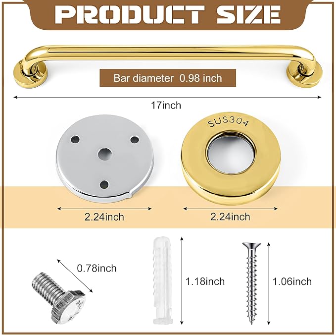 Tatuo 4 Pack Showers Grab Bars for Bathtubs 304 Stainless Steel Bathroom Safety Handrails Anti Slip Handles Grab Bars for Elderly, Senior, Pregnant (Gold,16 Inch)