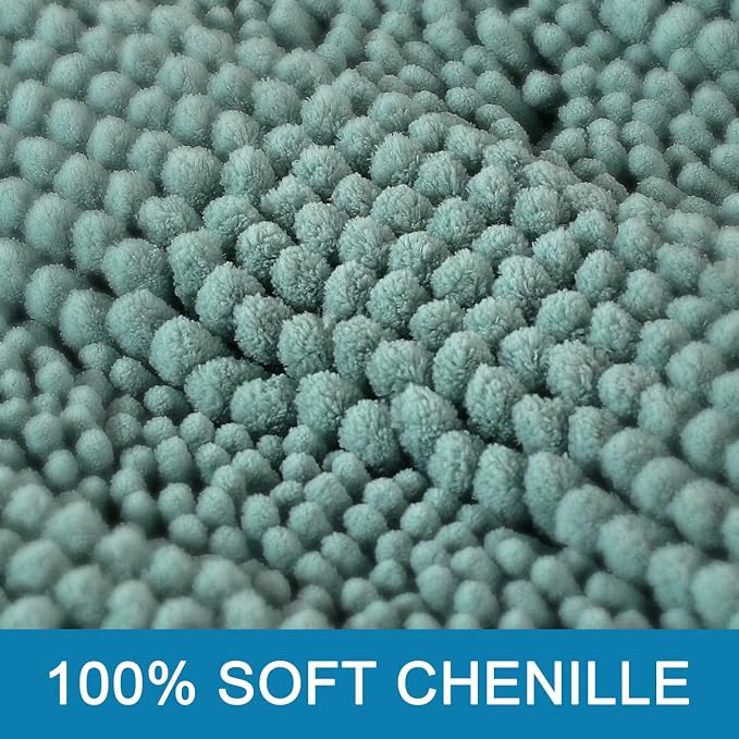 H.VERSAILTEX Bathroom Rugs Bath Rugs for Bathroom Non Slip Bath Mats Extra Thick Chenille Striped Rug 17" x 24" Absorbent Soft Shaggy Washable Dry Fast Bath Mats for Bath Room Floor - Eggshell Blue