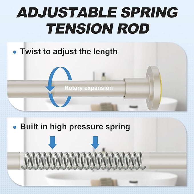CorkLatta Brushed Shower Curtain Rod 31 to 104 Inch,1 Inch Diameter Adjustable Spring Tension Curtain Rod No Drilling Stainless Steel Telescoping Rod,No Rust