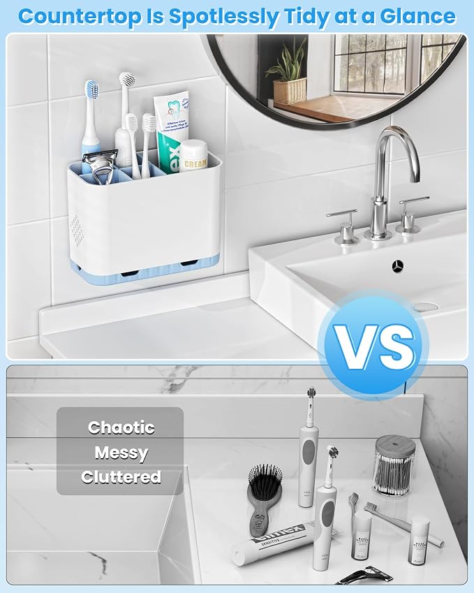 Toothbrush and Toothpaste Holders for Bathrooms Countertop - Detachable 5 Slots Kids Electric Toothbrush Holders Set Wall Mounted with Removable Dividers for Bathroom Decor and Accessories Organizer