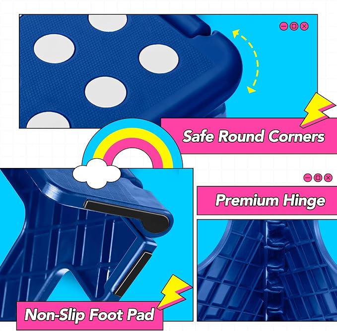 Delxo 13 inch 2 Pack Folding Step Stool, Non-Slip Foldable Stools Up to 300 LBS, Step Stool with Handle, Lightweight Collapsible stools for Kitchen, Bathroom, Bedroom, Garden (Blue)