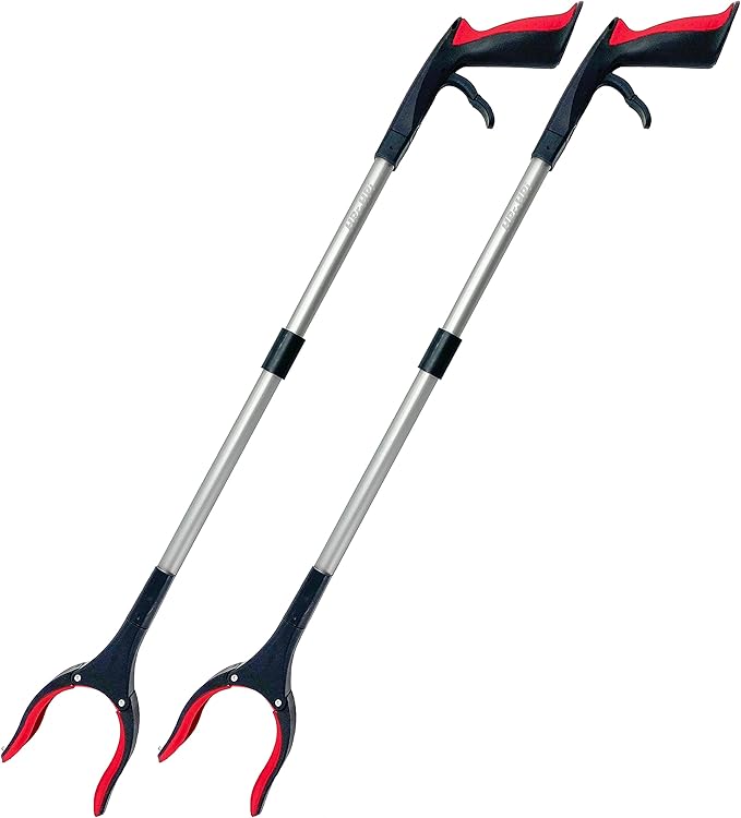 Reacher Grabber Tool 32 Inch 2-Pack, Foldable Trash Picker Grabber, Trash Gripper, Garden Nabber, Litter Picker, Extended Grabber（Red/Red)