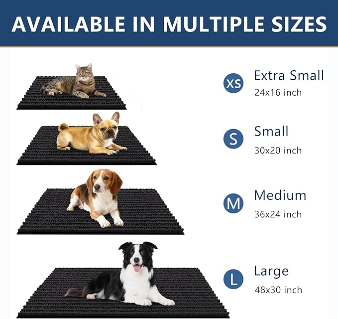 Smiry Dog Door Mat for Muddy Paws 32x21, Absorbent Dirt Trapper, Non-Slip Washable Chenille Entryway Rug for Inside Floor, Black, Layered Pattern
