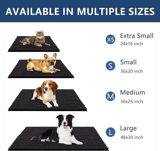Smiry Dog Door Mat for Muddy Paws 71x46, Absorbent Dirt Trapper, Non-Slip Washable Chenille Entryway Rug for Inside Floor, Black, Layered Pattern