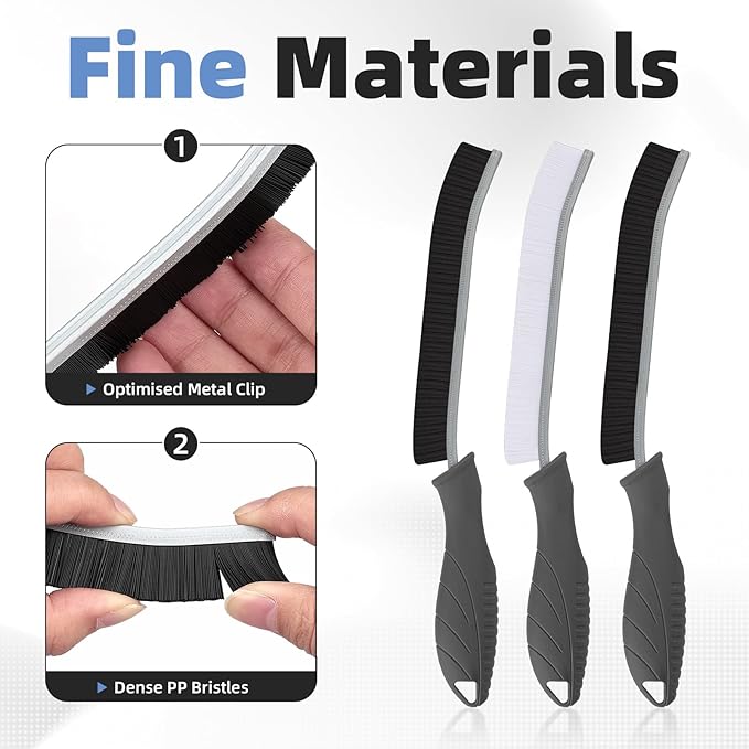 FOOGWEE Hard Bristle Crevice Cleaning Brush - Cleaning Supplies - Grout Cleaning Brushes for Household Use - Crevice Cleaning Tool for Bathroom, Home and Kitchen (3, Grey)