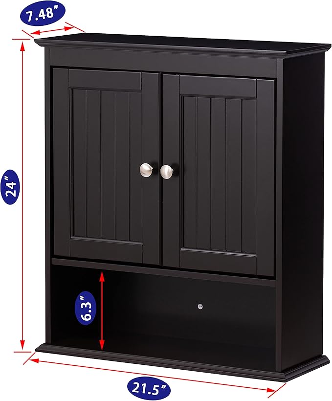 Spirich Bathroom Cabinet Wall Mounted, Wood Hanging Cabinets with Doors and Shelves, Medicine Cabinet Over The Toilet, Espresso
