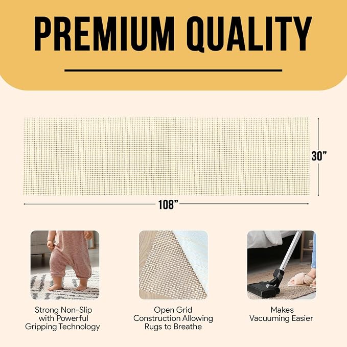 Non Slip Area Rug Gripper 2.5x9 Feet, Rug Gripper for Hardwood Floors, Laminate, Vinyl, Stone & Tile, Anti Slip Area Rug Pad for Under Rugs