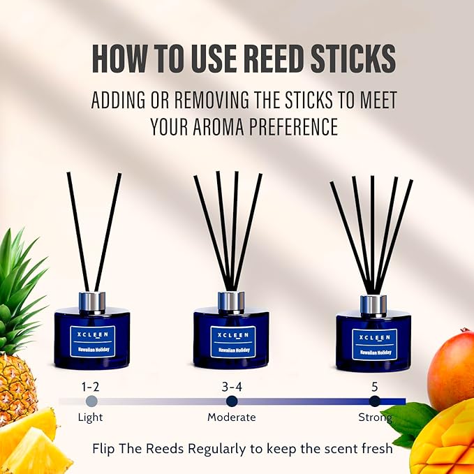 Xcleen Reed Diffuser Set, 6.7 Oz Hawaiian Holiday Scented Reed Diffuser, Home Fragrance Oil Diffuser with Sticks, Great Air Fresheners for Bathroom