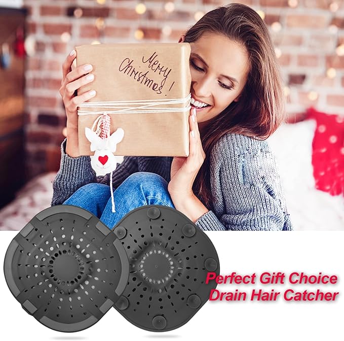 Hair Drain Catcher,Square Drain Cover for Shower Strong Adhesion Silicone Hair Stopper with Suction Cup,Easy to Install Suit for Bathroom,Bathtub,Kitchen 2 Pack (Jet Black White)
