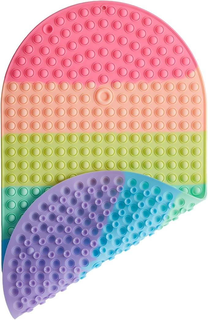 Pop It Bath Mat for Kids – Silicone Push Pop Sensory Toy, CPC Certified Non-Slip Rainbow Bathtub Mat with Suction Cups, Calming Stress Relief for Toddlers (27"x15")
