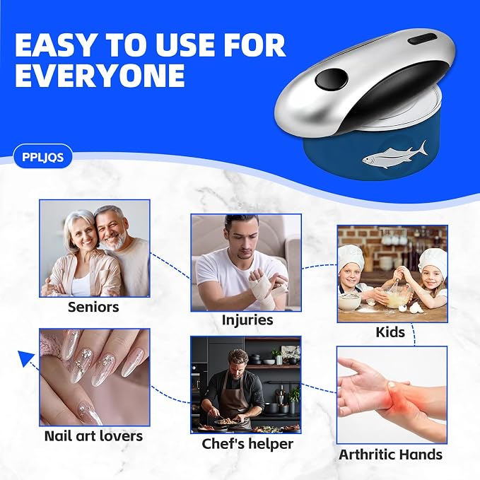 Rechargeable Electric Can Opener, One-Touch, Smooth Edge, USB-C Fast Charge, for Seniors, Silver