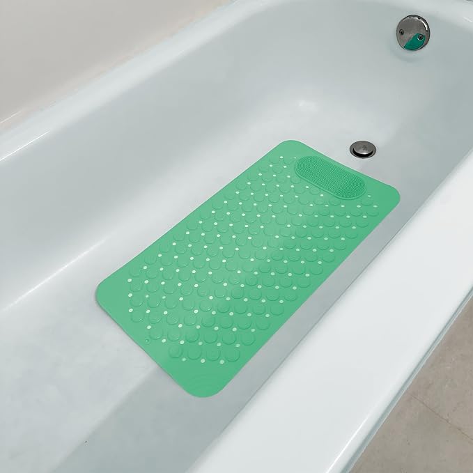 Bath Mat for Tub and Shower – Anti-Slip with Suction Cups, Exfoliating Foot Scrubber, Drain Holes & Massage Points – PVC, 19.7” x 31.5” – Non-Slip Mat for Seniors, Families, Spa Use