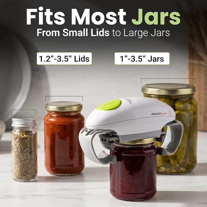 Robotwist Automatic Jar Opener, Deluxe Model with Improved Torque, Robo Twist Kitchen Gadgets for Home, Electric Handsfree Easy Jar Opener – Works on All Jar Sizes, As Seen on TV