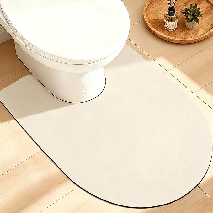 ACCUMTEK Non Slip Bath Mat, Thin Bathroom Rugs Fit Under Door, Quick Dry Bath Mats, Machine Washable Bath Rugs for Bathroom, Bathtub & Kitchen, Light Beige/Solid/U-Shaped 24"x20"