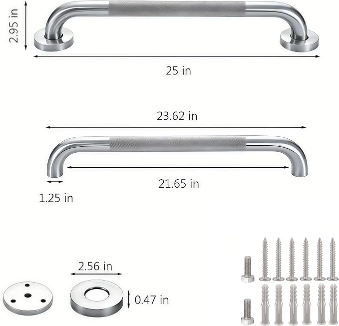 24 Inch Brushed Nickel Stainless Steel Handrail,1.25 inch Diameter, Safety Grab Bars for Wall, Handicap Grab Bars for Bathroom, Shower, Toilet, RV Handrail, Stair Railing Indoor & Outdoor