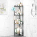 SWTYMIKI Standing Shower Caddy Corner - 4‑Tier Stainless Steel Shower Organizer Shelf with 12 Hooks and Adhesive Pads, Rustproof Corner Shelves Stand Rack for Bathroom Shower Room, Gray