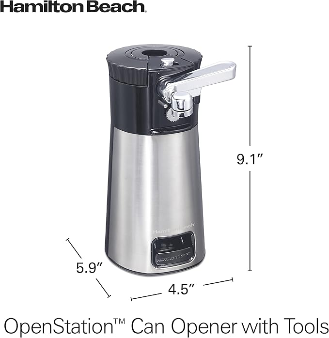Hamilton Beach OpenStation Electric Automatic Can Opener for Kitchen with Multi Tool and Bottle and Jar Opening Tools, Auto Shutoff, Cord Storage, and Sure Cut Technology, Stainless Steel (76382)