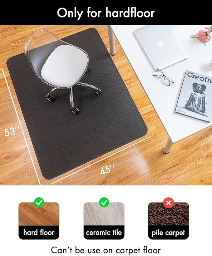 BARoyal Office Chair Mat for Hardwood Floor Under Desk Computer Rolling Chair Mat for Wood/Tile Floor Non-Slip Heavy Duty Desk Rug PVC Plastic Hard Floor Protector 48"x 48" (Espresso)