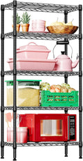 IZEUK 5 Tier Black Metal Storage Shelves, Heavy Duty Wire Shelving Rack for Garage, Kitchen, Bathroom, Laundry, Closet Organizer, 1250 lbs Capacity, 11.8" D x 29.5" W x 59.5" H