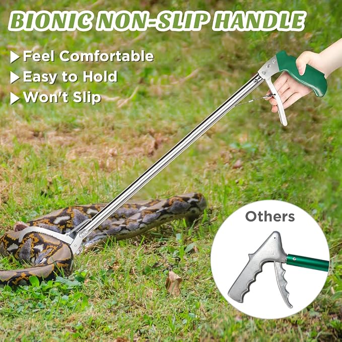 HOMEYA 47 Inch Extra Heavy Duty Snake Tongs, Standard Reptile Snake Grabber Tool, Professional Rattle Snake Catcher Tool Wide Jaw Handling Tool with Lock, Non-Slip Grip Handle