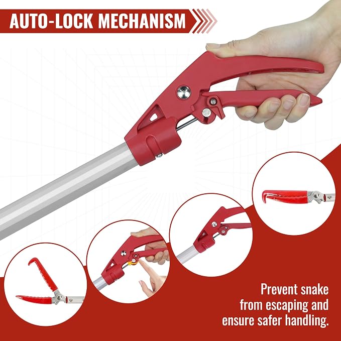 IC ICLOVER 55-78" Extended Snake Tongs, Extra Long Telescopic Snake Grabber Tool, Aluminum Heavy Duty Rattle Snake Catcher Handling Tools, Professional Grabber with Lock, Non-Slip Handle & Wide Jaw