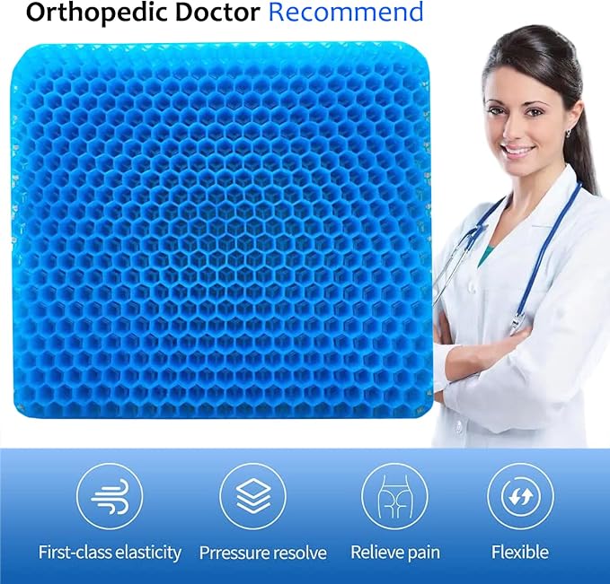 Gel Seat Cushion for Long Sitting, Extra Thick Gel Cushion for Wheelchair Soft Chair Pads for Office Home Chairs Car Seats Long Trips - Back Sciatica Hip Tailbone Pain Relief Cushion (Blue)