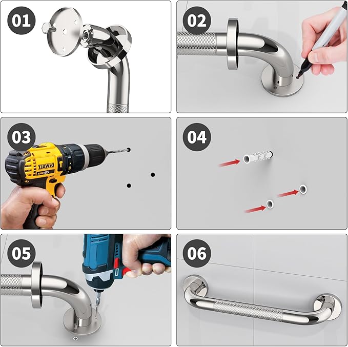 12 Inch Anti Slip Shower Grab Bar Handle, ZUEXT Chrome Finish Stainless Steel Bathroom Grab Bar, Knurled Bathroom Balance Bar,Safety Hand Rail Support,Handicap Elderly Injury Senior Assist Bath Handle