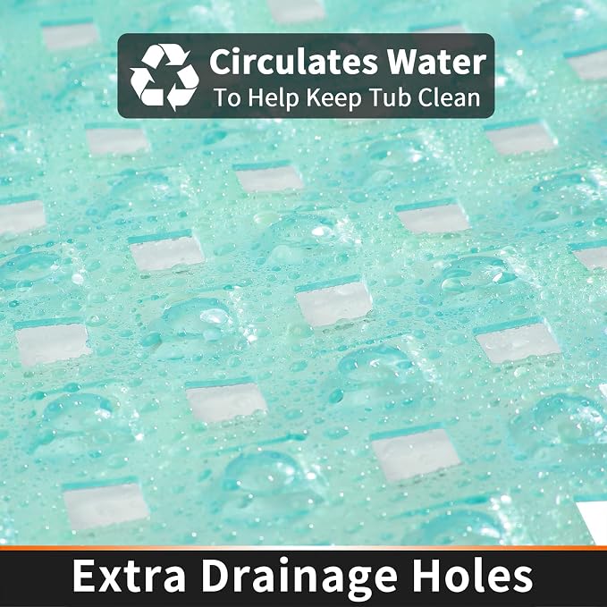 Yimobra Bathtub Mat Non Slip, 35"X16" Shower Mat with Strong Suction Cups&Drain Holes, Long Anti Slip Bath Tub Mat for Inside Shower, Machine Washable Fast Drying, Bathroom Essentials, Clear Green