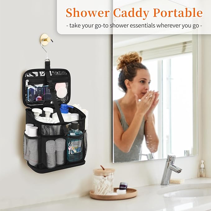 CUBETASTIC Shower Caddy Portable Mesh Shower Tote for Bathroom, Gym, Travel, Camping - Quick Dry Hanging Organizer Toiletry Bag with Handle for College Dorm Room, Men & Women