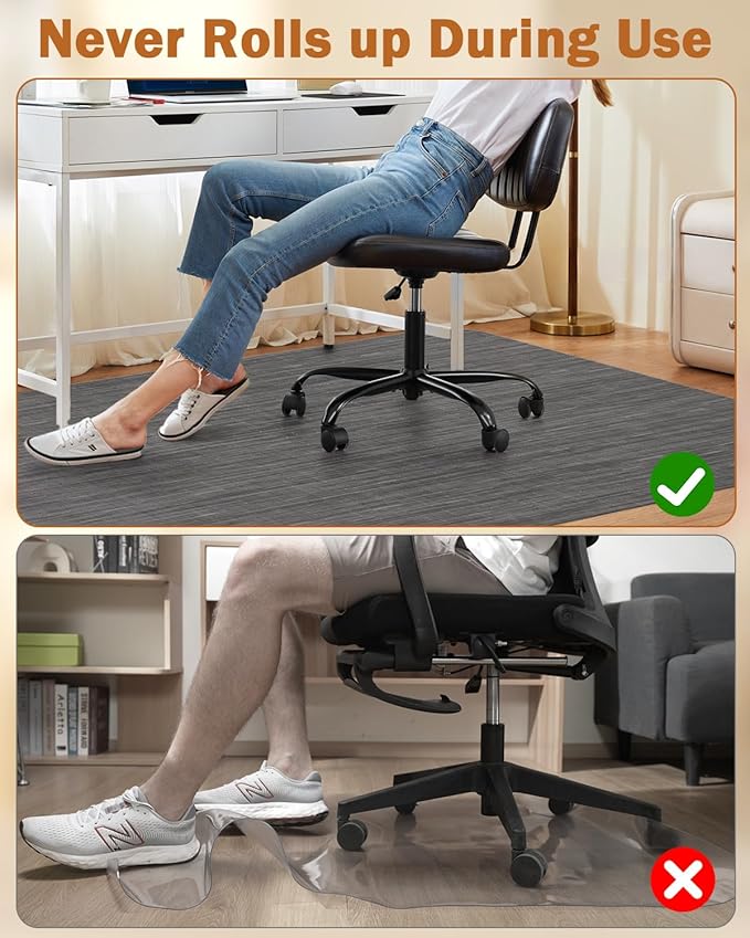 Blvornl Office Chair Mat for Hardwood Floor, 45"*53.1" Desk Computer Mat for Hard Wood, Large Anti-Slip Hard Floor Protector Rolling Chair Mat, PVC Desk Rug for Office Black