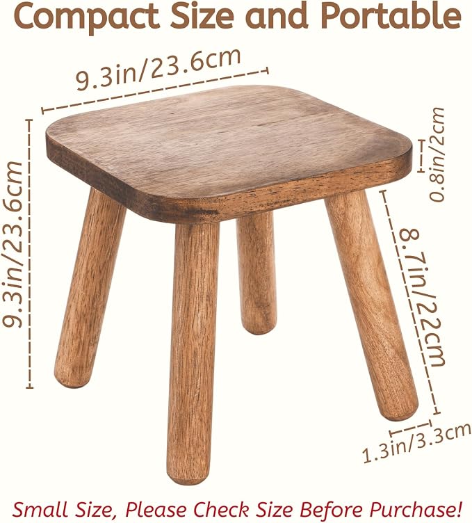 Youeon 9 Inch Small Wooden Step Stool, Non-Slip One Step Stool for Adults, Holds up to 300 Lbs, Portable & Sturdy, Footstool for Bedroom, Bathroom, Kitchen, Easy to Assemble