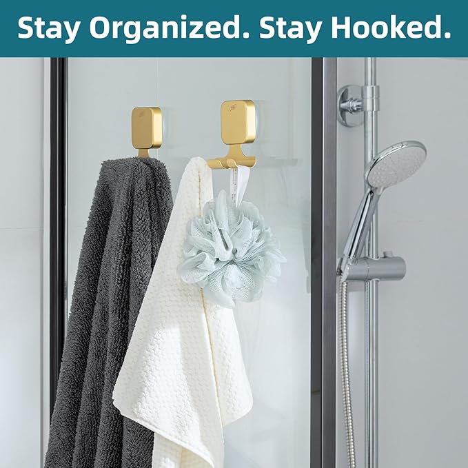 TAILI Powerful Suction Cup Razor Holder 2 Pack, Stylish 304 Stainless Steel Bathroom Suction Hooks for Towel, Loofah, Bathrobe, Shaver Holder for Shower Wall, Easy to Install and Reuse, Gold
