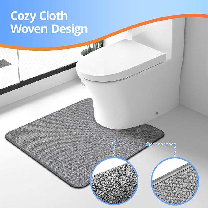 HOMTEB Toilet Rugs U Shaped Washable 24x20, Ultra Thin Toilet Rug Super Absorbent, Toilet Mat Rubber Backing Non-Slip, Toilet Mats Machine Washable Dry Quickly, Contour Bathroom Rugs for Toilet-Grey