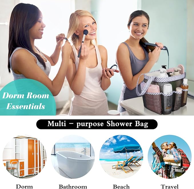 Attmu 2 Pack Mesh Shower Caddy Portable, Quick Dry Hanging Shower Tote Bag for College Dorm Room Essentials, Large Capacity Shower Caddy Dorm for Bathroom Gym Swimming