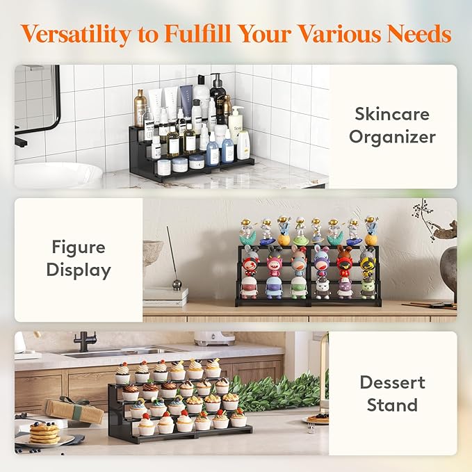 Lifewit Perfume Organizer, Bedroom Decor, Cologne Cupcake Stand, Tool-Free Assembly, Makeup Display Shelf for Vanity Bathroom Counter Storage, Black, 23 cm/9", 2 Pcs