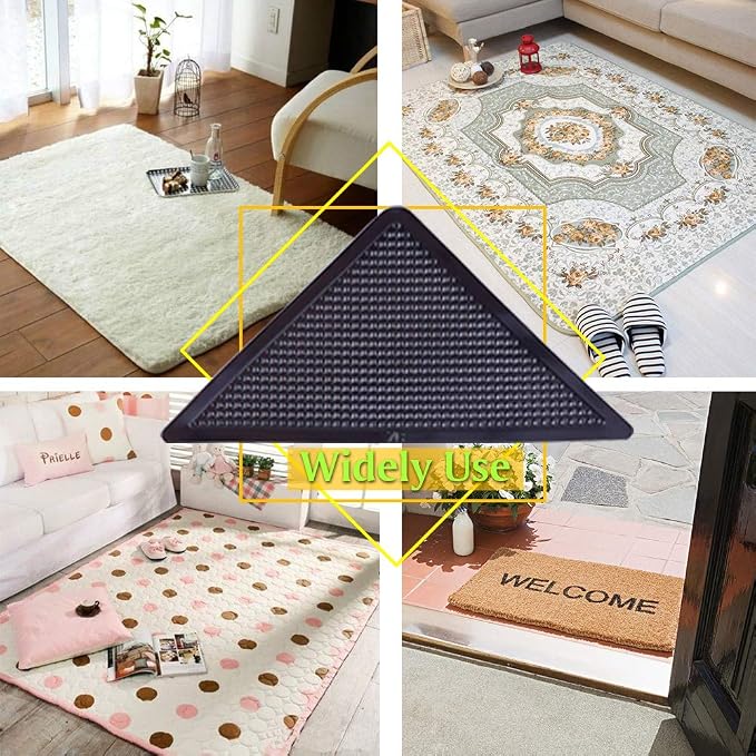 8 Pcs Rug Tape Hardwood Floor No Damage, Reusable Washable Grippers for Rugs, Carpet Tape for Area Rugs, Non Slip Rug Pads Grippers (Black