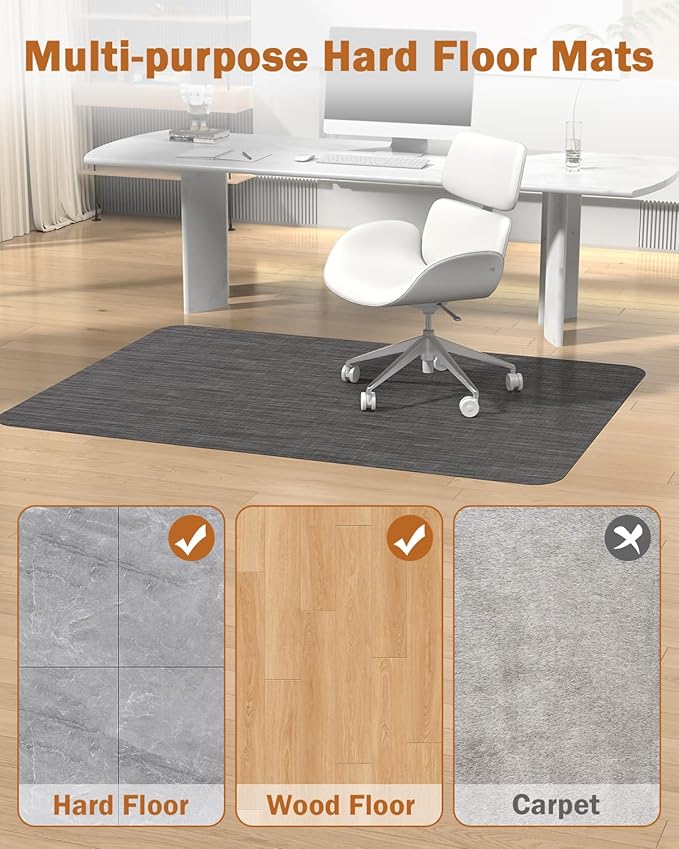 Blvornl Office Chair Mat for Hardwood Floor, 35.4"*47.2" Desk Computer Mat for Hard Wood, Large Anti-Slip Hard Floor Protector Rolling Chair Mat, PVC Desk Rug for Office Black