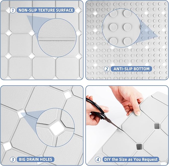 Bathtub Mat Non Slip 15" x 28" Silicone Foldable Tub Mat with Strong Suction Cups & Large Drain Holes, Durable & Eco-Friendly, for Smooth Surfaces, Ideal for Seniors, Adults White