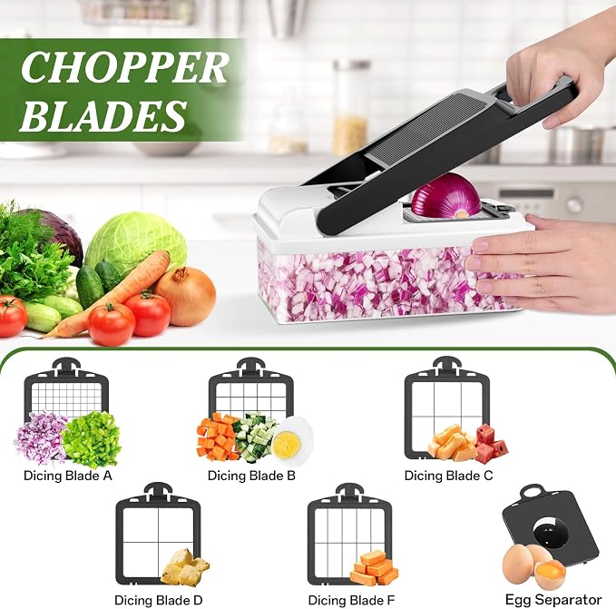 HomeHacks Vegetable Chopper Vegetable Cutter, 15 in 1 Kitchen Gadget, Dicer, Slicer, Onion Cutter, Salad, Cheese Grater & Egg Separator - Multi-Functional Veggie Chopper Lid with Handle (White)