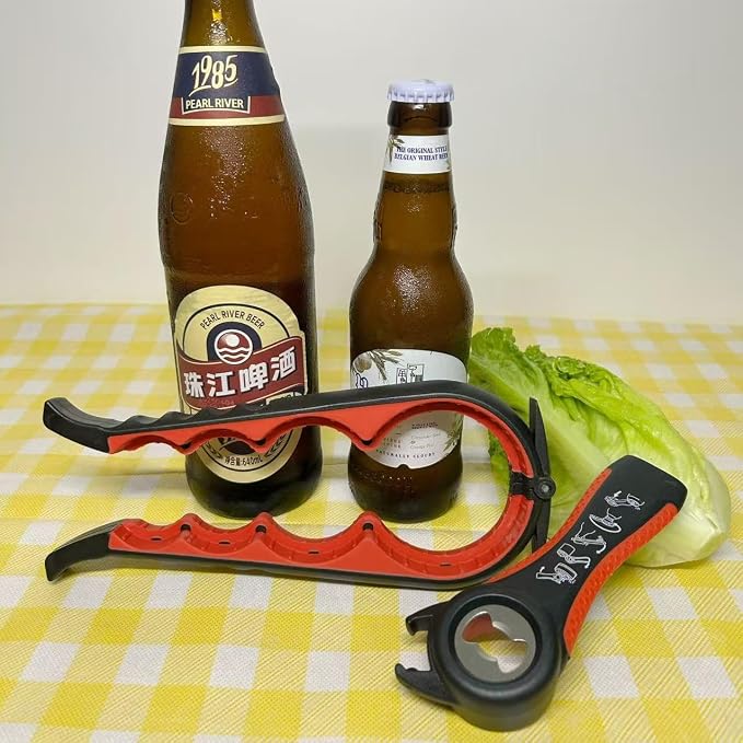 Multi-Function Bottle and Jar Opener, 6-in-1 Kitchen Tool,Glass Can Opener,Suitable for Kitchens and Dining Rooms,Can be Easily Opened by Women,Children and the Eldlely(Red)