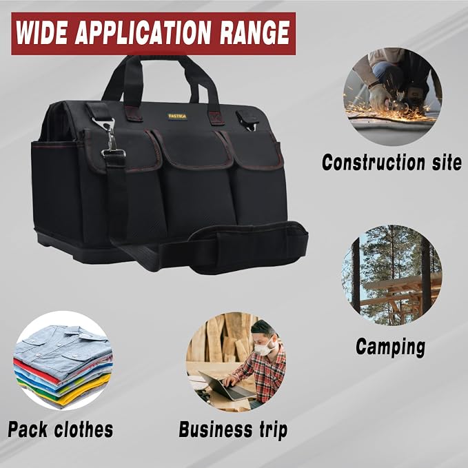FASTECH 22-inch Heavy Duty Bottom Tools Bag With Wide Mouth For Tool Storage, Carrier and Organizer, Tool Bag For Men, Wide Mouth Tote Bag With Inside Pockets (22Inch)