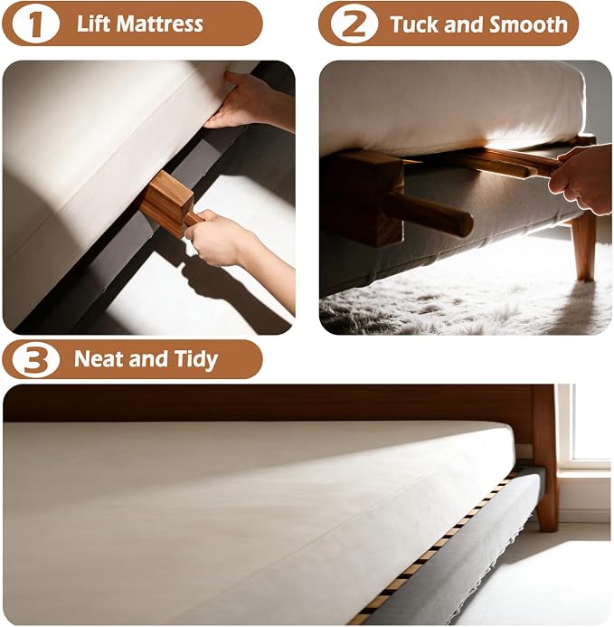 Mattress Lifter & Sheet Tucker Tool Set, Mattress Wedge Elevator, Bed Sheet Tucking Paddle, Used for Lifts & Holds The Mattress, Tucks Sheets, Removes Sheets, Alleviating Back Pain (Acacia Wood)