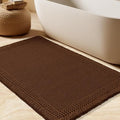 Waffle Bath Mat, Boho Woven Modern Bath Rug Absorbent Non Slip, Ultra Soft Bathroom Mats, Machine Washable Knit Bath Rugs with Border for Bathroom, Bedroom, Kitchen, Shower, Tub, 36"x24", Brown