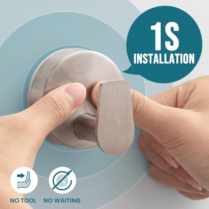 TAILI 304 Stainless Steel Bathroom Suction Hooks for Towel, Bathrobe, Loofah, Patented Strong Suction Cup Holder, No Damage Hanging Glass Shower Wall Hook, Retro High-Rise Design, 2 Pack, Silver